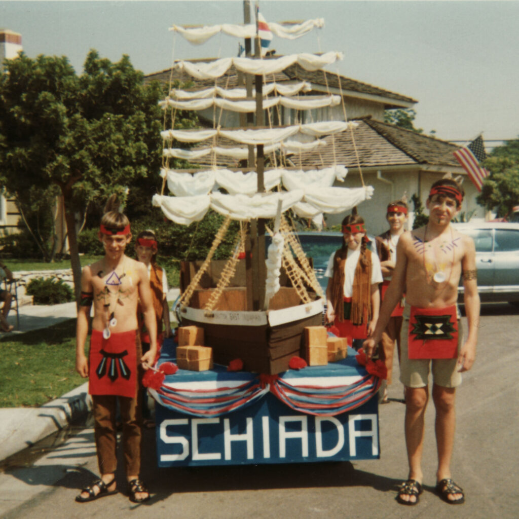 Parade float and kids