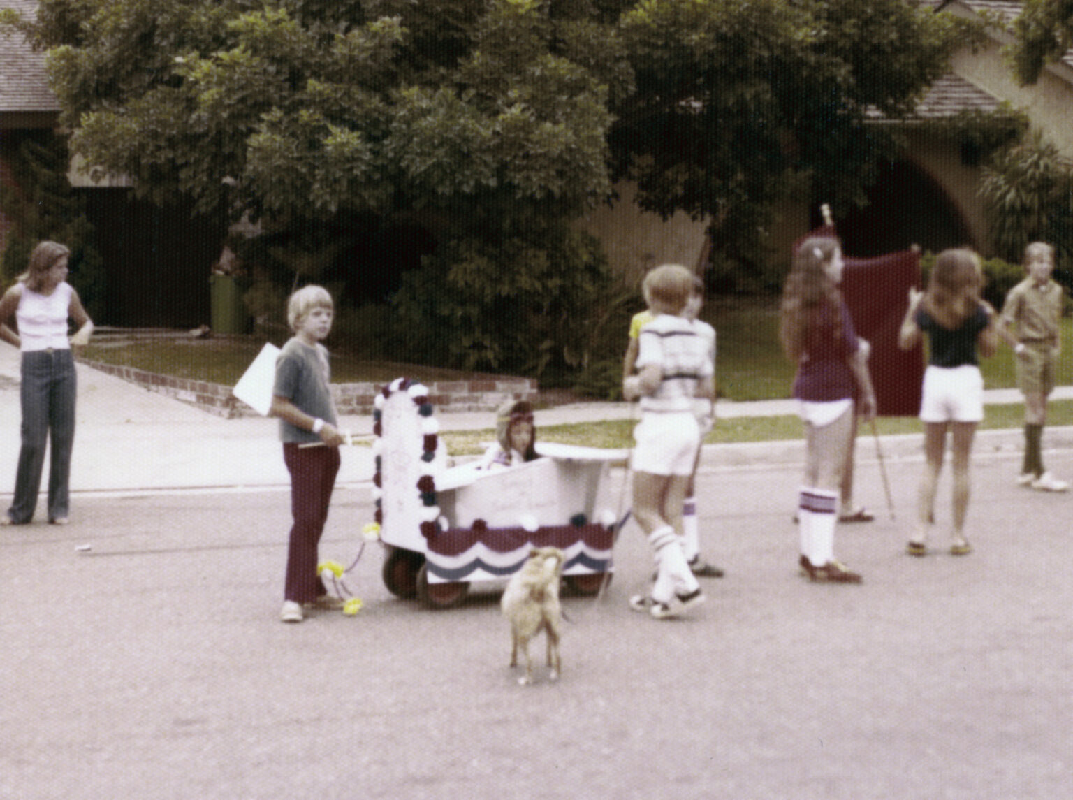 Parade float and kids
