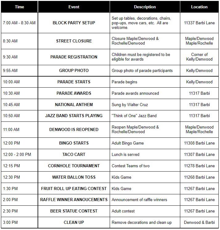 Picture of Parade Schedule